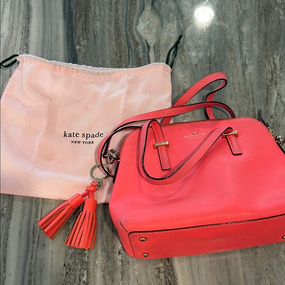 kate spade Handbags - Kate Spade Coral Satchel with Tassels EUC purse shoulder bag long strap hot pink